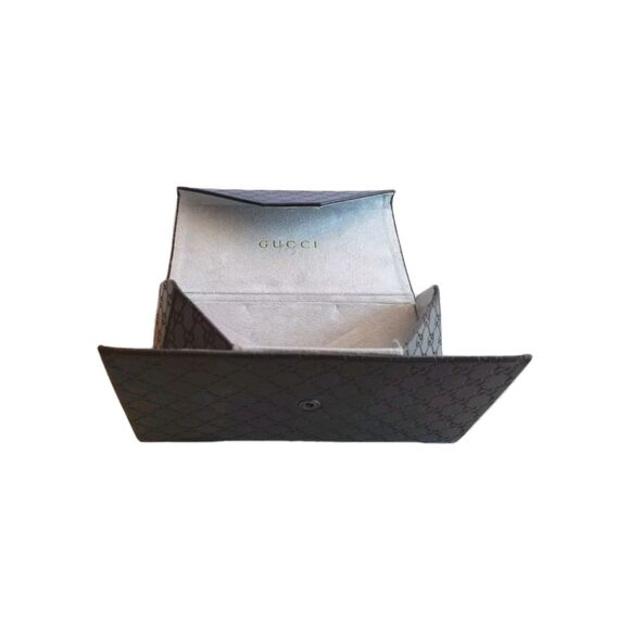 Gucci Sunglass Case Foldable Brown Logo Grey Felt Inside Case Only No Cloth New - Picture 3 of 8